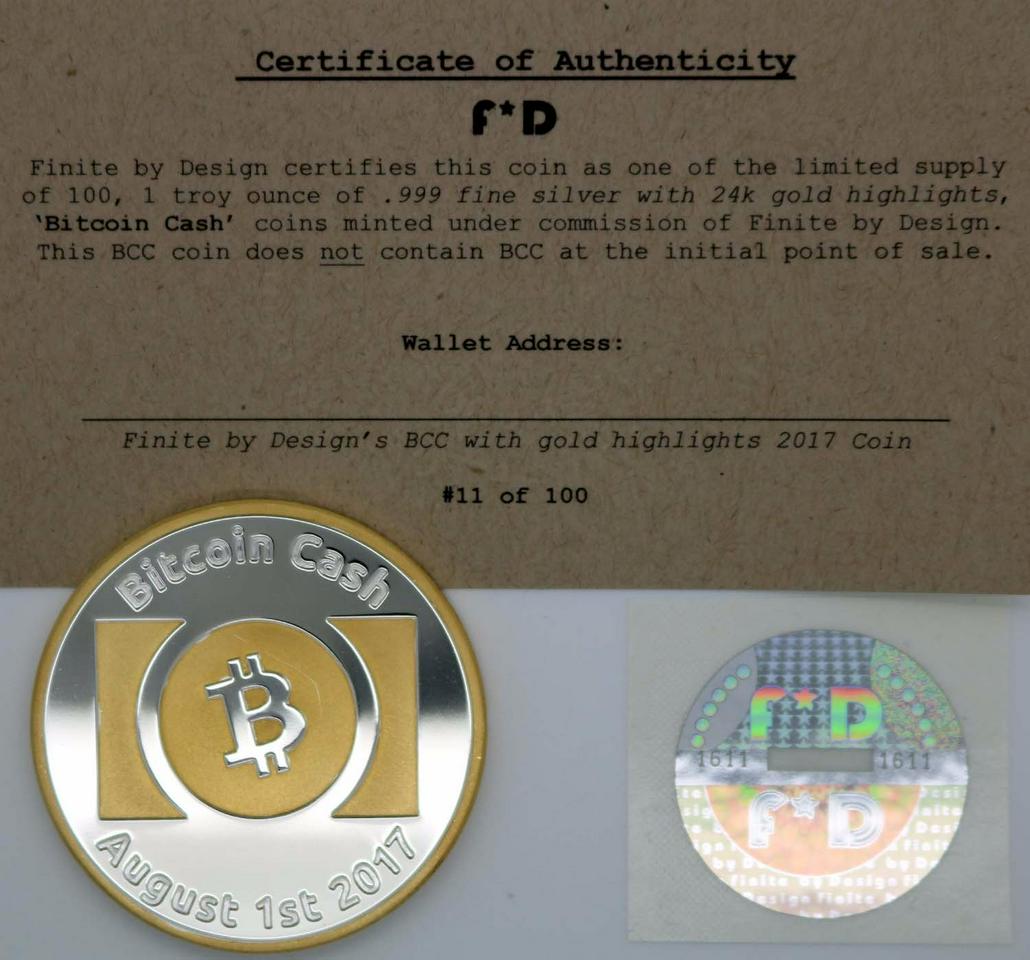 Bitcoin Cash Physical .999 Silver & 24 kt Gold Coin w COA ...