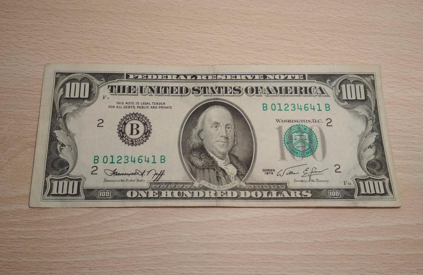 100 $ USD bill 1974 series – 1974 one hundred dollar note