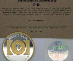 Bitcoin Cash Physical .999 Silver & 24 kt Gold Coin w COA & Hologram Cold Storage Wallet FINITE BY DESIGN